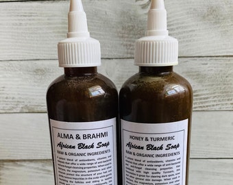 African Black Soap, Natural Shampoo | Alma, Brahmi, Honey & Turmeric | in Natural, Eucalyptus, Mint, Rosemary, Lavender or Tea Tree