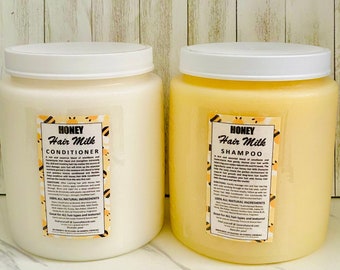 Honey Hair Milk Shampoo & Conditioner Large size 100% ALL NATURAL for Extreme Moisture Growth retention Longer Stronger Thicker Healthy Hair
