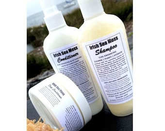 Irish Sea Moss Shampoo Conditioner + Deep Conditioner Customizable ADD Essential Oil Fragrance 100% NATURAL All Vegan Ingredients NO Castile
