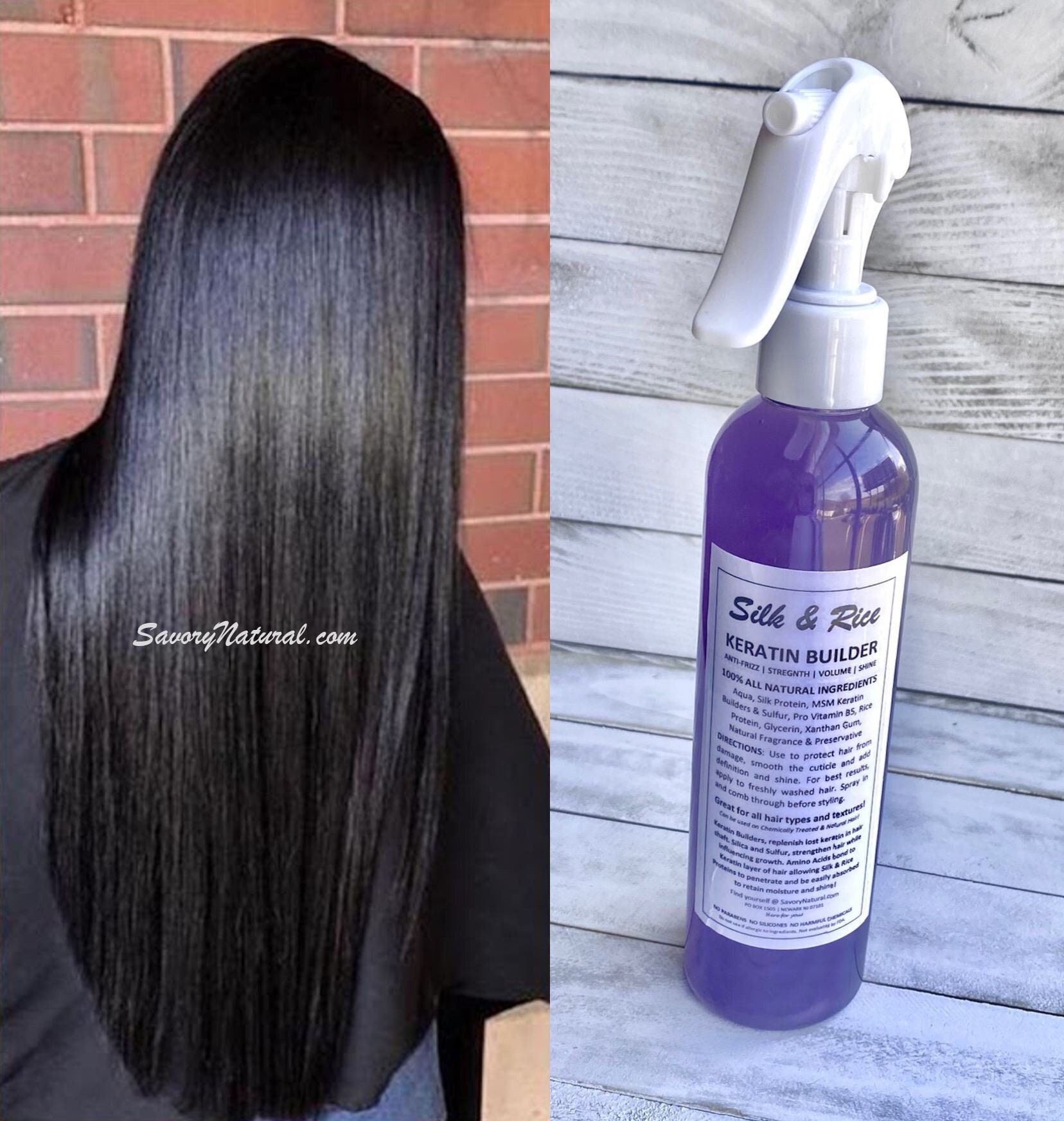 Silk & Rice Keratin Builder Pre Heat Treatment Lightweight Conditioner Detangle, Smooth, Shine Leave In Moisturizer Curly Wavy Straight Hair