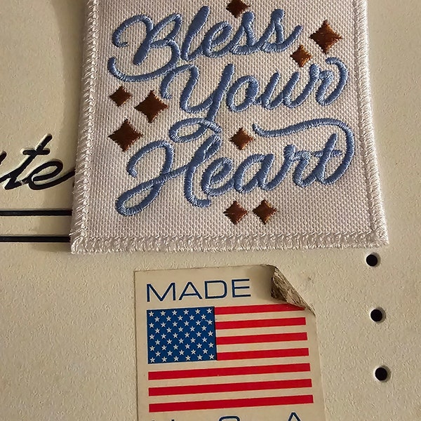 NEW Custom Made "Bless Your Heart", Cute Inspirational Applique, Iron-on Embroidered Patch, Embroidery Design, Size 3.5",Jacket Patch