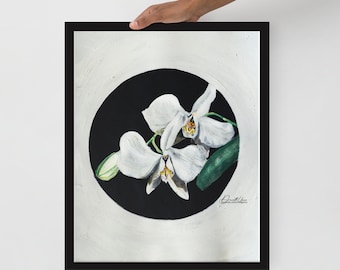 Orchid at Night Floral Print, Framed poster