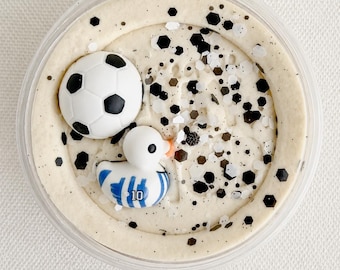 Tarro de plastilina sensorial de fútbol hecho a mano, temática deportiva, regalo de juguete para fiestas infantiles, fiesta, preescolar, regalo, niños, sin pantallas, juguete