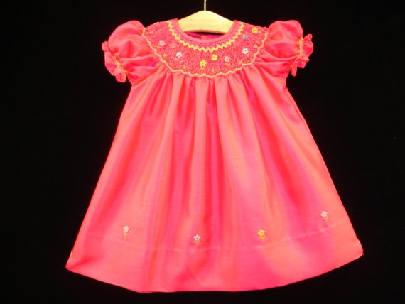 New Boutique Design Hand Embroidered Bishop Smocked Dress Children Baby Girl BUTTERFLY Hot PINK Ciao Bebe