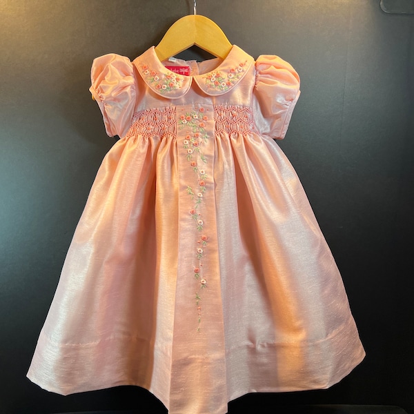 NEW Boutique Design Hand Embroidered Smocked Dress Children Baby Girl CORAL PINK Ciao Bebe