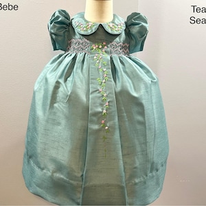NEW Boutique Design Hand Embroidered Smocked Dress Children Baby Girl SEA MOSS Ciao Bebe Teal Blue