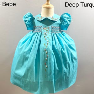 NEW Hand Embroidered Smocked Dress Children Baby Girl Deep TURQUOISE BLUE Ciao Bebe