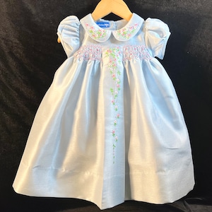 NEW Boutique Design Hand Embroidered Smocked Dress Children Baby Girl SMOKY BLUE Ciao Bebe