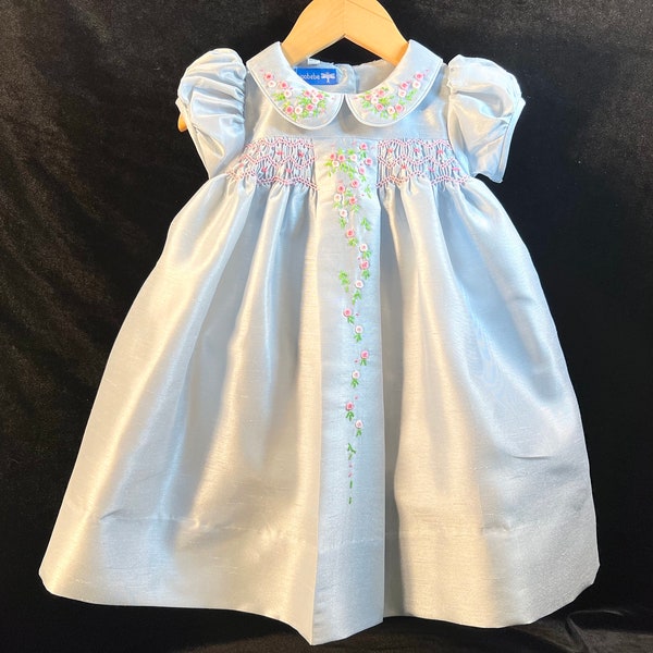 NEW Boutique Design Hand Embroidered Smocked Dress Children Baby Girl SMOKY BLUE Ciao Bebe