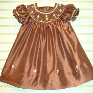 dark brown baby dress Chocolate Brown Sleeve and Neck Gathered Dress Cotton Girls Dress