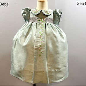 NEW Boutique Design Hand Embroidered Smocked Dress Children Baby Girl SEA FOAM Ciao Bebe