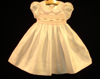 NEW Boutique Design Hand Embroidered Smocked Dress Children Baby Girl CREAM WHITE Ciao Bebe