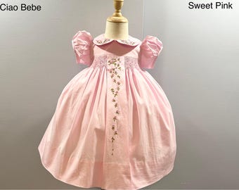 NEW Hand Embroidered Smocked Dress Children Baby Girl SWEET PINK Ciao Bebe