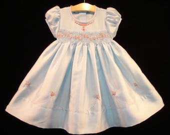 NEW Boutique Design Hand Embroidered Smocked Dress Children Baby Girl BLUE Pink Embroidery Ciao Bebe