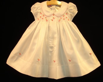 NEW Boutique Design Hand Embroidered Smocked Dress Children Baby Girl WHITE Ciao Bebe