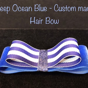Custom Handmade Layered Hair Bow Clip Barrette Women Ladies Teenagers Fashionable Functional Velvet Hair Bow Collection Deep Ocean Blue