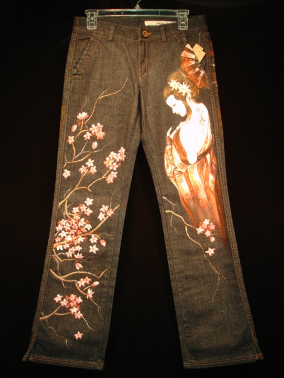 ◆THE MUSEUM VISITOR◆ HAND PAINTED FLOWER CITY PANTS BROWN e2f6ef415b5a4.jpg?w=1920