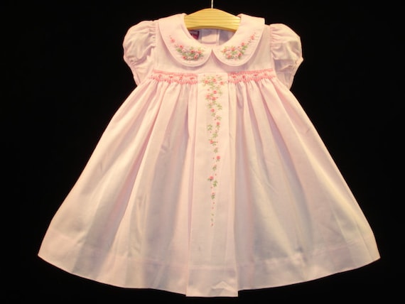 New Boutique Design Hand Embroidered Smocked Dress Children Baby Girl Light Pink Ciao Bebe