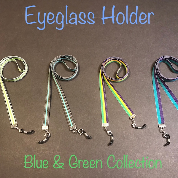 Custom Handmade Eyeglasses Holder Strap Cord Lanyard Reusable Washable Adults Kids Fashionable Functional Blue Green Collection