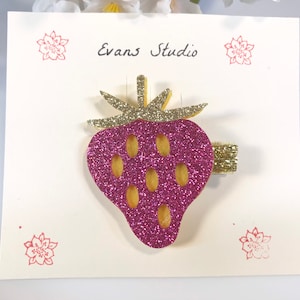 Handmade Glitter Metallic STRAWBERRY FRUIT Hair Clip