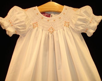 NEW Boutique Design Hand Embroidered Beaded Bishop Christening Smocked Dress Children Baby Girl WHITE