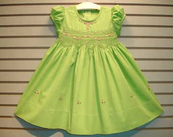 NEW Boutique Design Hand Embroidered Smocked Dress Children Baby Girl GREEN Ciao Bebe