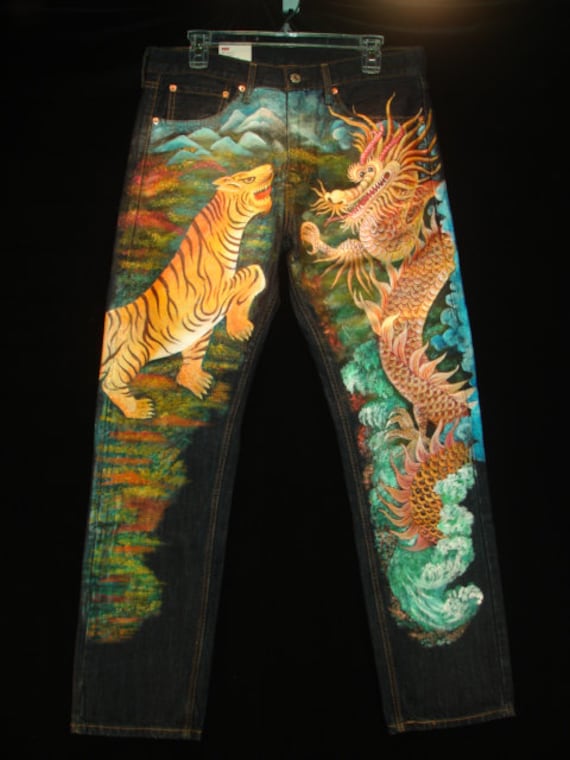 mens jeans with dragon design