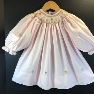 NEW Boutique Design Hand Embroidered Bishop Smocked Dress Children Baby Girl BUTTERFLY Light PINK Ciao Bebe