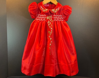 NEW Boutique Design Hand Embroidered Smocked Dress Children Baby Girl POPPY RED Ciao Bebe