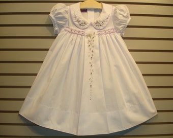 NEW Boutique Design Hand Embroidered Smocked Dress Children Baby Girl WHITE Ciao Bebe