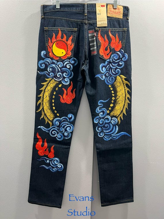 New Wearable Art Hand Painted DRAGON MATES YINGYANG Men
