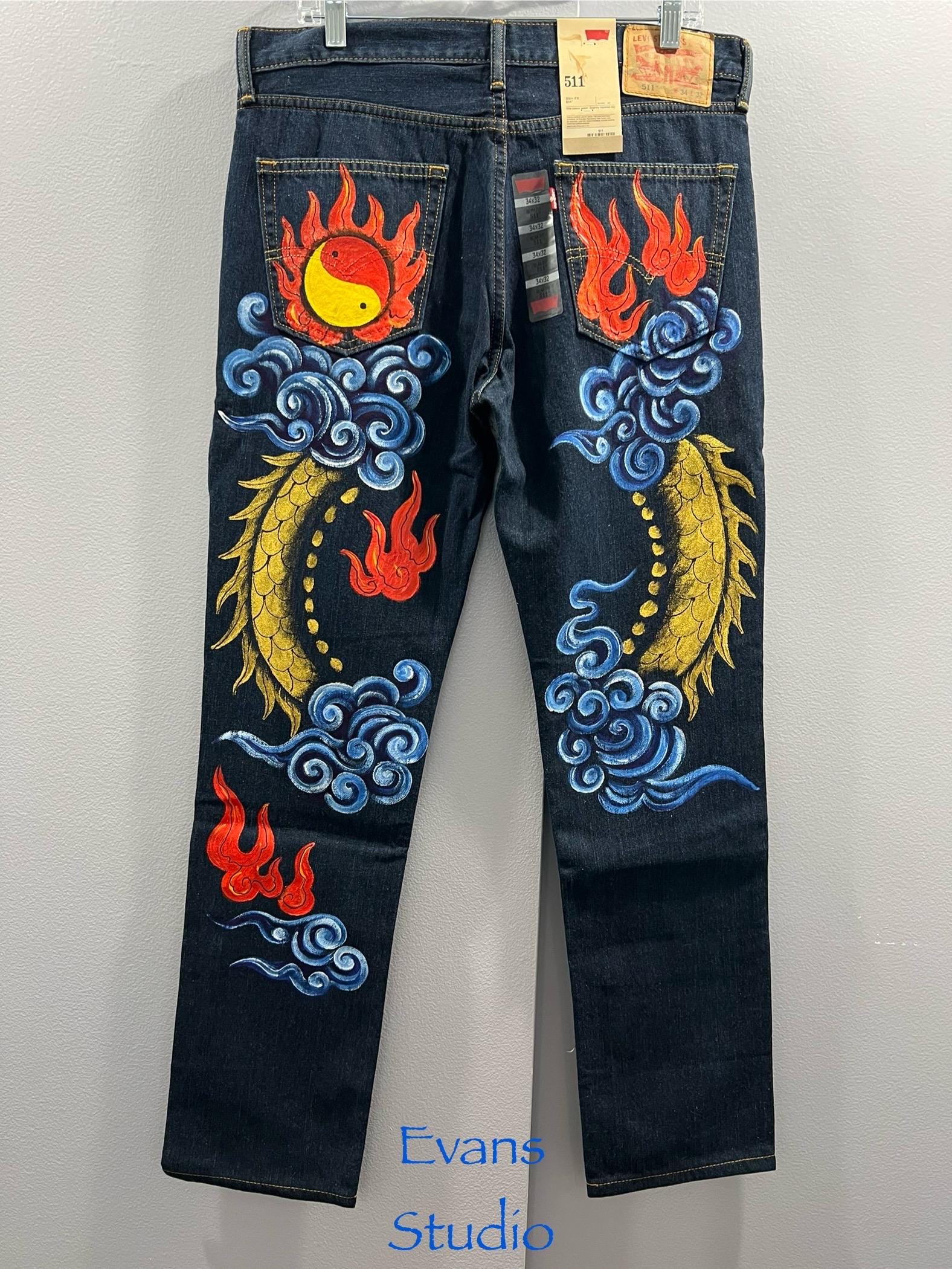 New Wearable Art Hand Painted DRAGON MATES YINGYANG Men