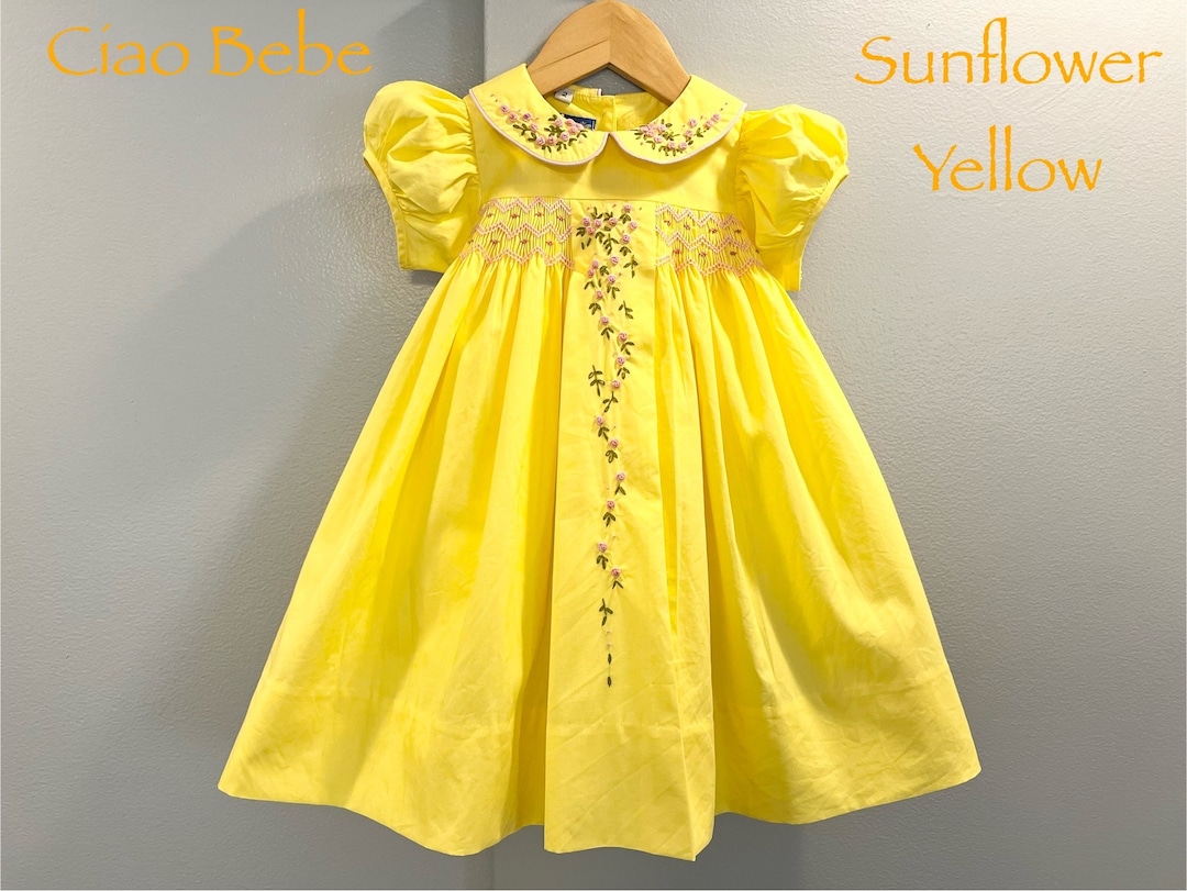 Magnolia Baby Girls Yellow Faith's Classics Smocked Collared Flutters Dress