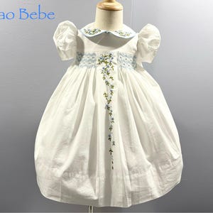 NEW Hand Embroidered Smocked Dress Children Baby Girl WHITE BLUE Ciao Bebe