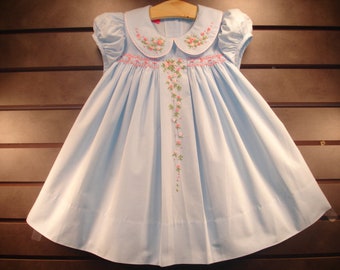 NEW Boutique Design Hand Embroidered Smocked Dress Children Baby Girl LIGHT BLUE Ciao Bebe