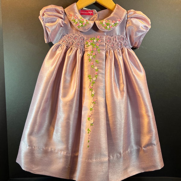 NEW Boutique Design Hand Embroidered Smocked Dress Children Baby Girl Taro Milk Tea PURPLE Ciao Bebe