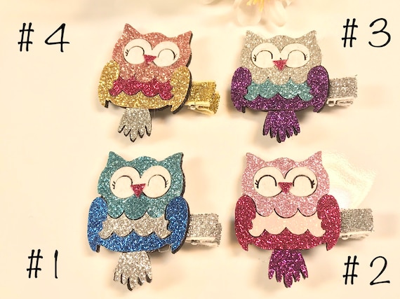Handmade Glitter Metallic OWL BIRD ANIMAL Hair Clip - Etsy display picture 3
