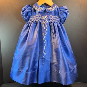 NEW Boutique Design Hand Embroidered Smocked Dress Children Baby Girl ROYAL BLUE Ciao Bebe