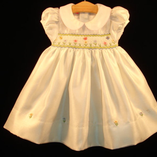 NEW Boutique Design Hand Embroidered Smocked Dress Children Baby Girl CREAM WHITE Ciao Bebe