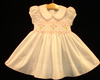 NEW Boutique Design Hand Embroidered Smocked Dress Children Baby Girl FLOWER BOUQUET White Ciao Bebe