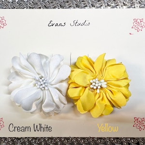 Custom Handmade FLOWER Hair Bow Clip Adults Kids Fashionable Functional Yellow Cream White