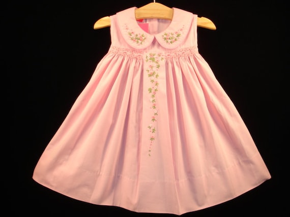 New Boutique Design Hand Embroidered Smocked Dress Children Baby Girl Blush Pink Ciao Bebe