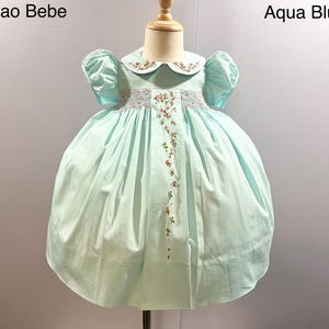NEW Hand Embroidered Smocked Dress Children Baby Girl AQUA BLUE Ciao Bebe