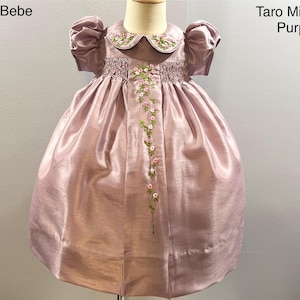 NEW Boutique Design Hand Embroidered Smocked Dress Children Baby Girl Taro Milk Tea PURPLE Ciao Bebe
