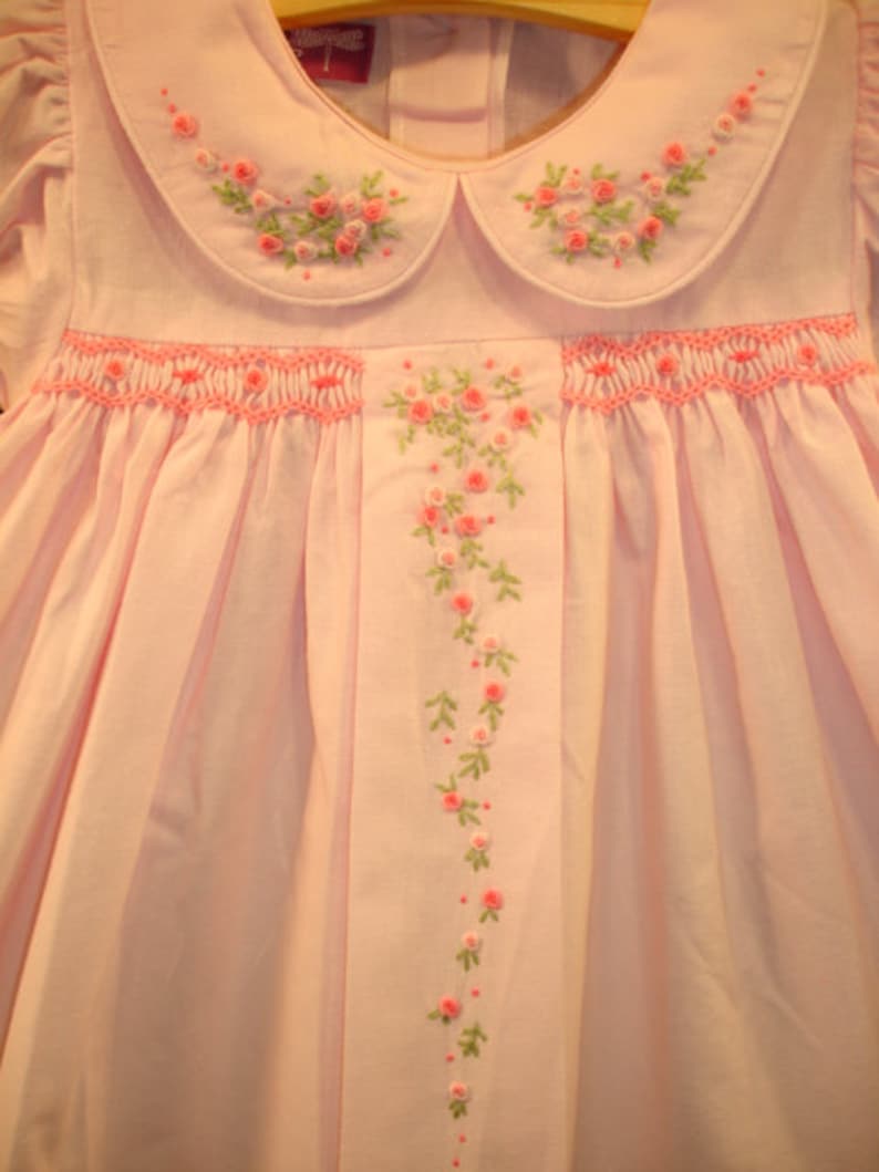 NEW Boutique Design Hand Embroidered Smocked Dress Children Baby Girl LIGHT PINK
