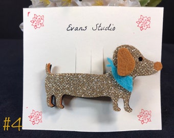 Handmade Glitter Metallic DACHSHUND WIENER Dog ANIMAL Hair Clip