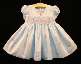 NEW Boutique Design Hand Embroidered Smocked Dress Children Baby Girl LIGHT BLUE Ciao Bebe