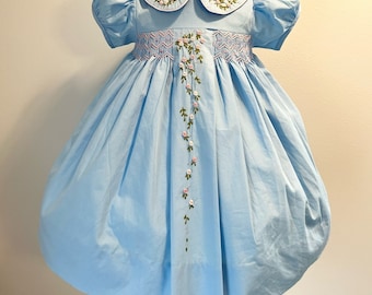 NEW Hand Embroidered Smocked Dress Children Baby Girl LIGHT BLUE Ciao Bebe