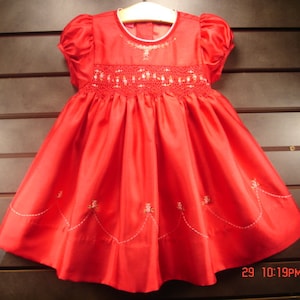 NEW Boutique Design Hand Embroidered Smocked Dress Children Baby Girl RED Pink Embroidery Ciao Bebe
