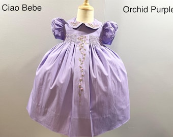 New Hand Embroidered Smocked Dress Children Baby Girl ORCHID PURPLE Ciao Bebe